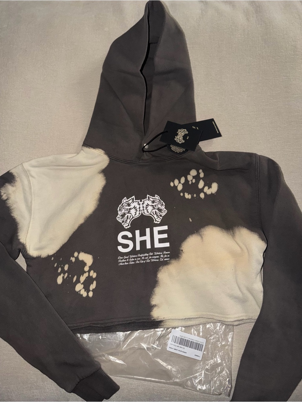 Darc Sport SHE Cropped Tie-Dye Hoodie - Charcoal & Cream